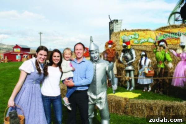 Warm Apple Pie Bombs Served A La Mode 4 The Cheney family enjoying Cornbelly's, with characters like the Tin Man and Dorothy in the background.
