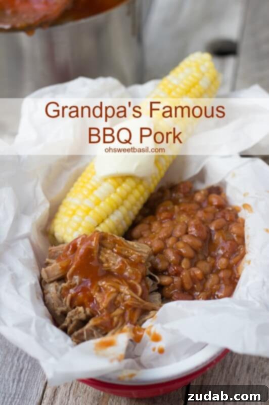 Sweet Heat Pineapple Pork 5 Grandpa's Old Fashioned BBQ pulled pork recipe, featuring smoky, tender pork smothered in a rich, tangy barbecue sauce, perfect for family gatherings and potlucks.