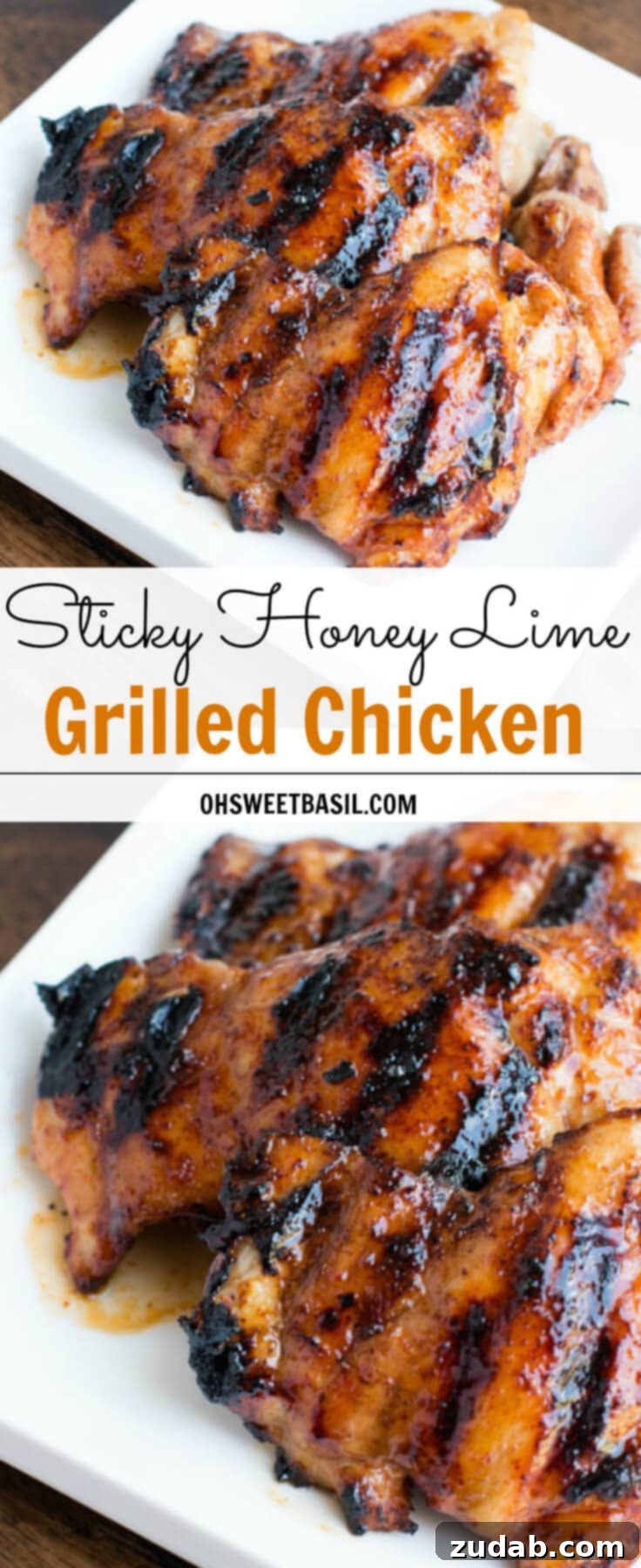 Golden Grilled Honey Lime Chicken 2 Up-close shot of sticky honey lime glazed chicken with a slight char from the grill.