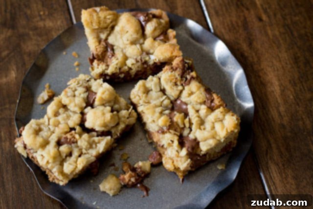 Twix Caramel Dream Bars 5 Rich Reese's Crumble bars featuring a buttery oatmeal base, chocolate chips, and Reese's Peanut Butter Cups.