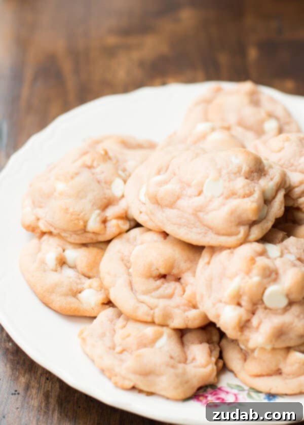 Best Strawberries and Cream Pudding Cookies Recipe A stack of delicious Strawberries and Cream Pudding Cookies, ready to be enjoyed.