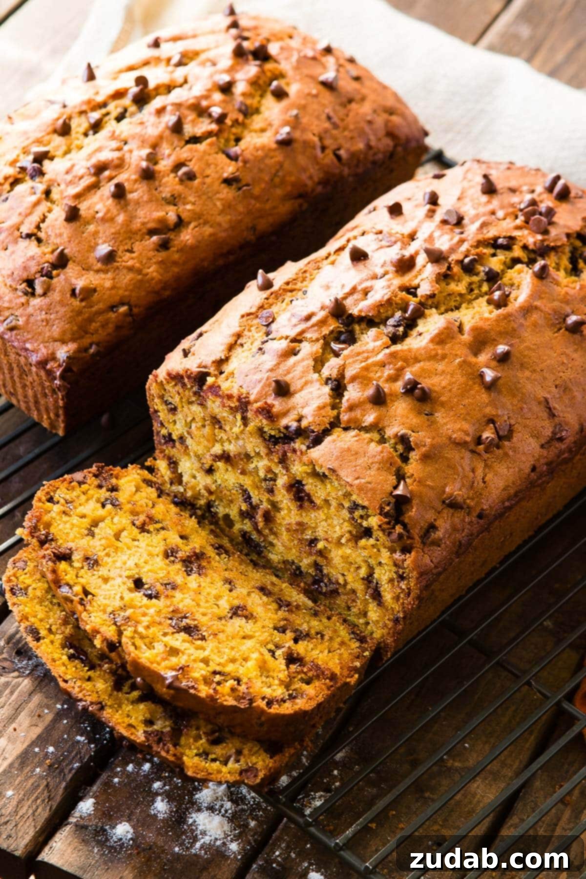 Homemade Pumpkin Banana Bread Video Tutorial 2 two loaves of chocolate chip pumpkin banana bread, perfectly baked