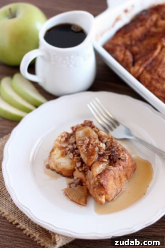 Caramel Apple French Toast Casserole, a sweet and comforting breakfast or brunch dish featuring tender apples and rich caramel sauce. A perfect Fall treat.