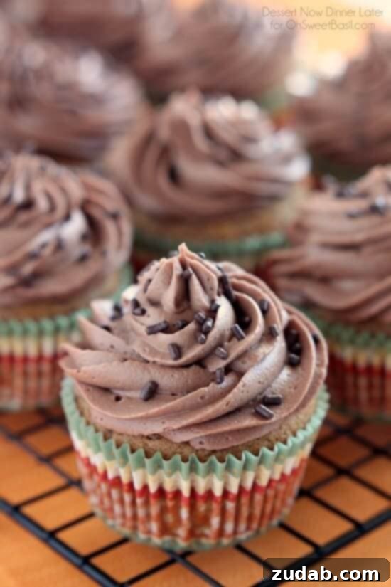 Pumpkin Cupcakes with Nutella Frosting Close-up of a Pumpkin Cupcake with Nutella Frosting