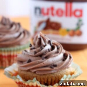 Autumn Spice Pumpkin Cupcakes Crowned with Nutella Frosting 2 Beautifully frosted Pumpkin Cupcakes with Nutella