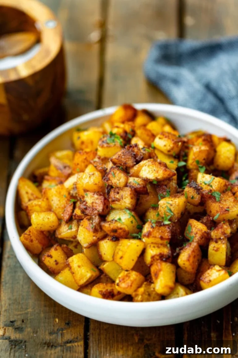 Smoky Fried Potatoes 3 a photo of a bowl full of golden crispy fried potatoes