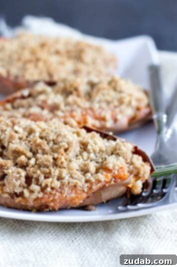 Golden Sweet Potato Gratin Stacks 2 Thanksgiving-is-going-to-be-delicious-with-these-twice-baked-sweet-potato-souffles-with-a-brown-sugar-crumb-topping-ohsweetbasil.com_-3