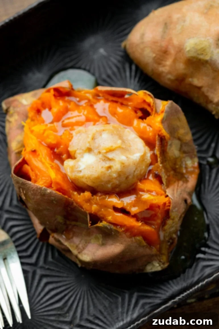 The Ultimate Homemade Texas Roadhouse Loaded Sweet Potato 5 A baked sweet potato, sliced open and mashed, generously topped with cinnamon honey butter.
