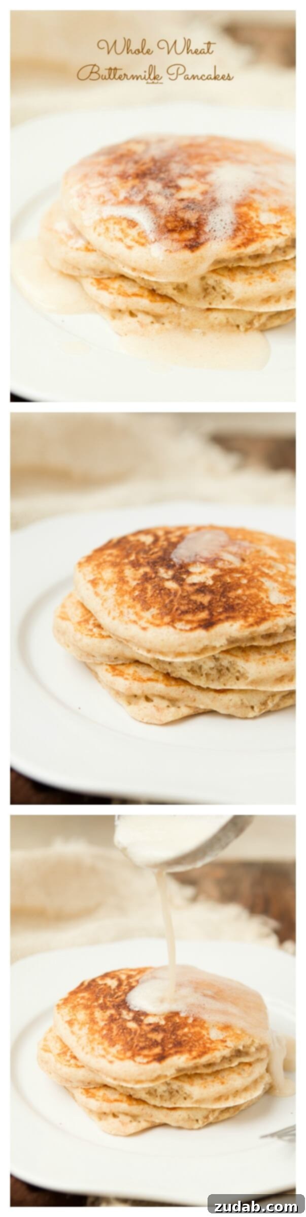 Hearty Buttermilk Wheatcakes 2 The fluffiest whole wheat buttermilk pancakes, a healthy breakfast option.