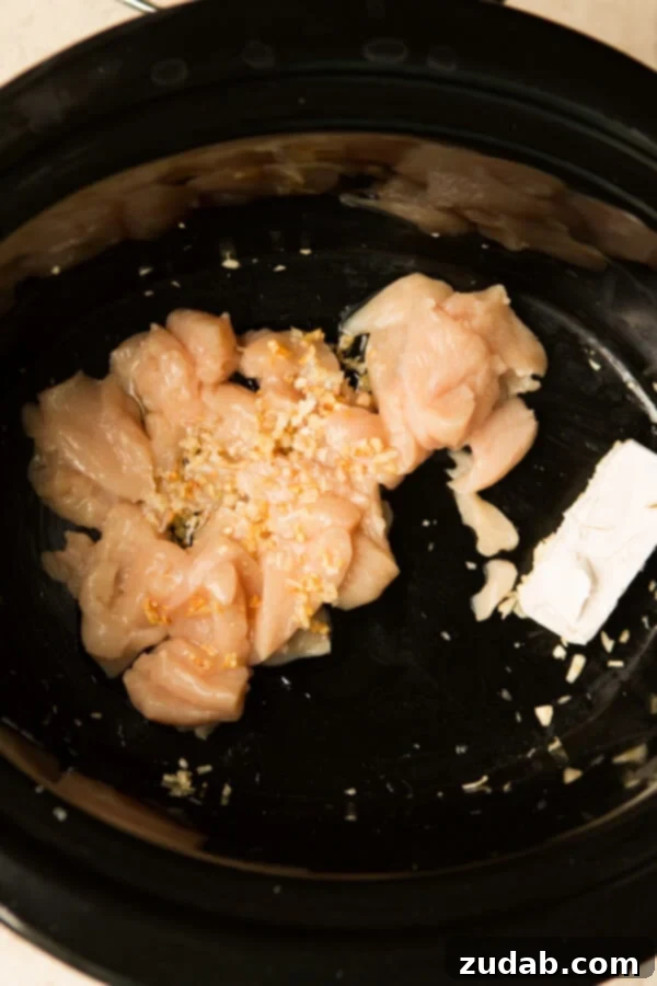 Easy slow cooker chicken alfredo rice casserole ohsweetbasil.com pressure coooker, crockpot, insta pot