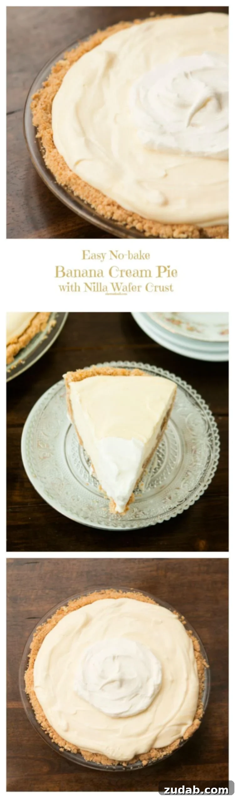 Heavenly No-Bake Banana Pudding Pie with Nilla Wafer Crust 11 Easy No Bake Banana Cream Pie with a delicious nilla wafer crust ohsweetbasil.com