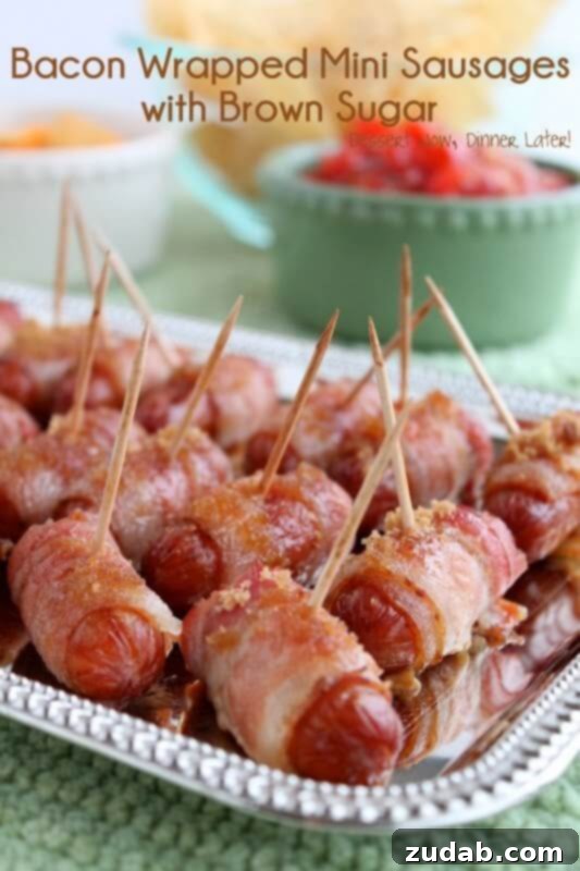 A beautifully arranged platter of bacon-wrapped little smokies, ready to be enjoyed at a gathering.