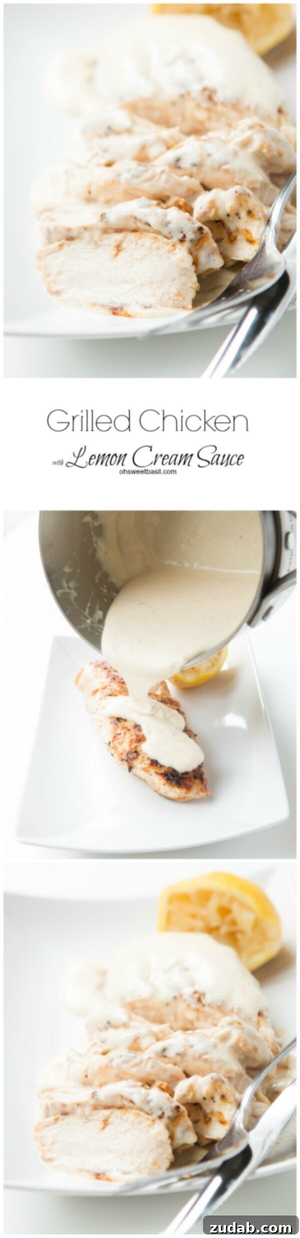 Grilled Chicken with Lemony Crème Sauce 3 The yummiest lemon sauce over easy grilled chicken ohsweetbasil.com