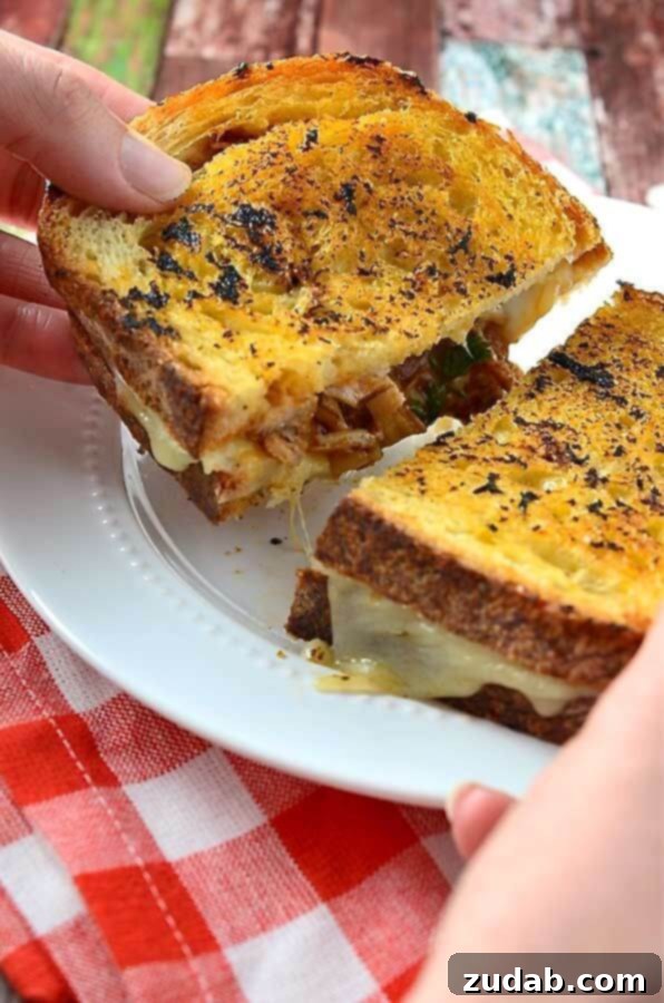 Warm and gooey BBQ Chicken Grilled Cheese Sandwich