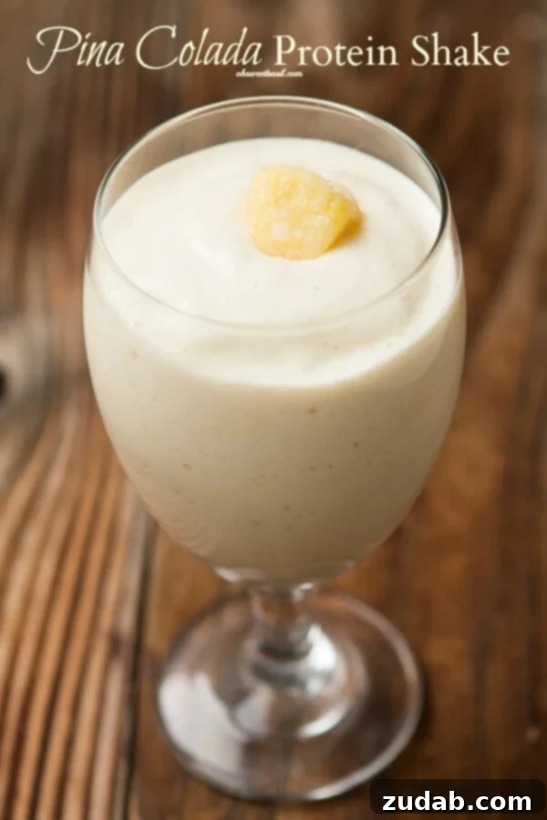 Healthy Pina Colada Protein Shake for Weight Management Pina Colada Protein Shake ohsweetbasil.com