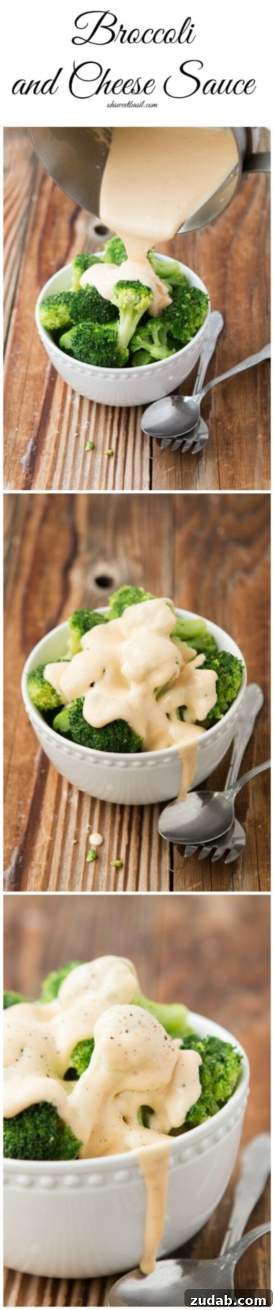 Broccoli with homemade cheese sauce (made with real cheese) ohsweetbasil.com