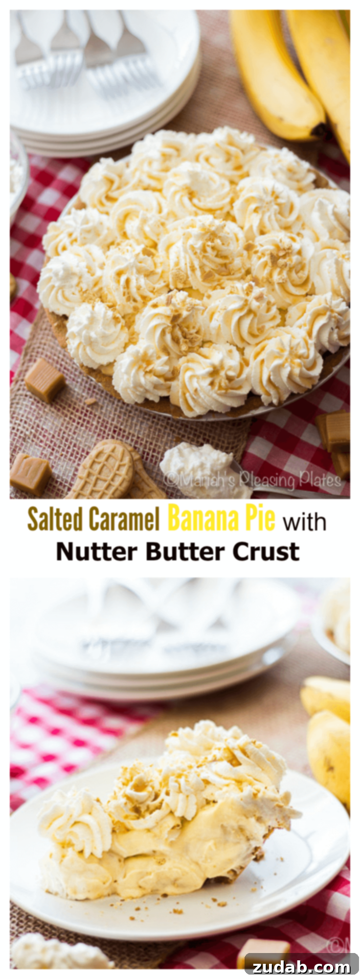Salted Caramel Banana Delight 7 Salted Caramel Banana Pie with a killer Nutter Butter crust!! A creamy, decadent, and easy dessert for any occasion.