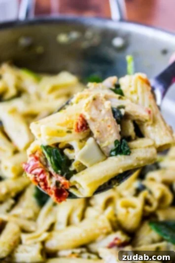 Pesto Chicken Pasta with Sun-Dried Tomatoes and Artichokes Pesto Chicken Pasta, a Quick and Flavorful Meal Idea