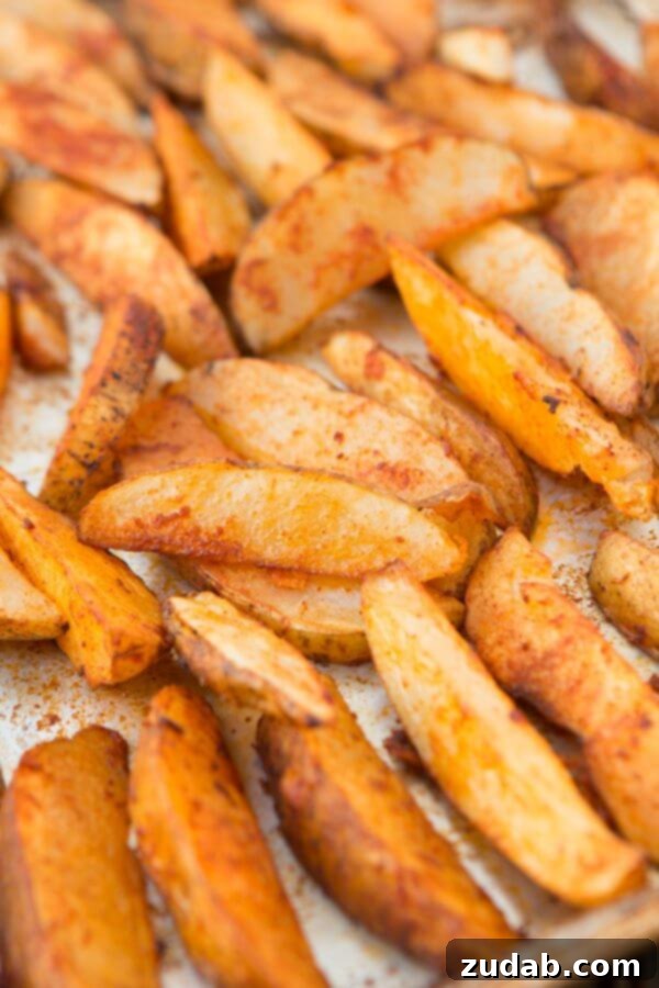 Crispy potato wedges, a perfect base for flavorful toppings. Smoky roasted potato wedges drizzled with Mexican-style ranch.