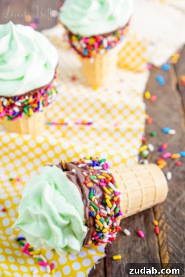A collection of Meringue Ice Cream Cones in various flavors and colors, perfect for a festive gathering.