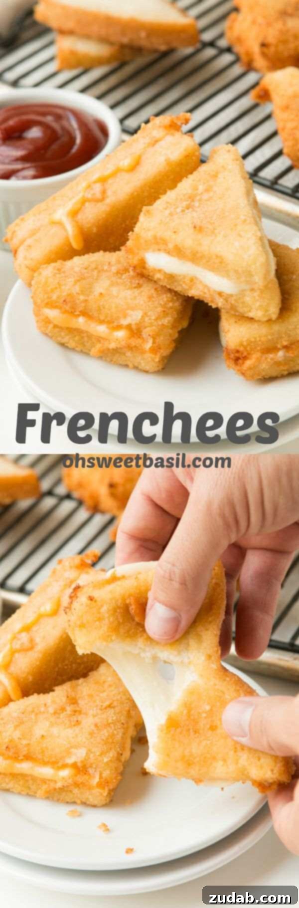 These deep-fried grilled cheese Frenchees make a fantastic appetizer for any party or gathering.