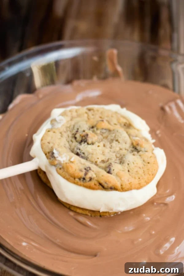 Homemade Red Mango Froyo Recipe 6 chocolate chip cookie ice cream sandwiches dipped in chocolate ohsweetbasil.com
