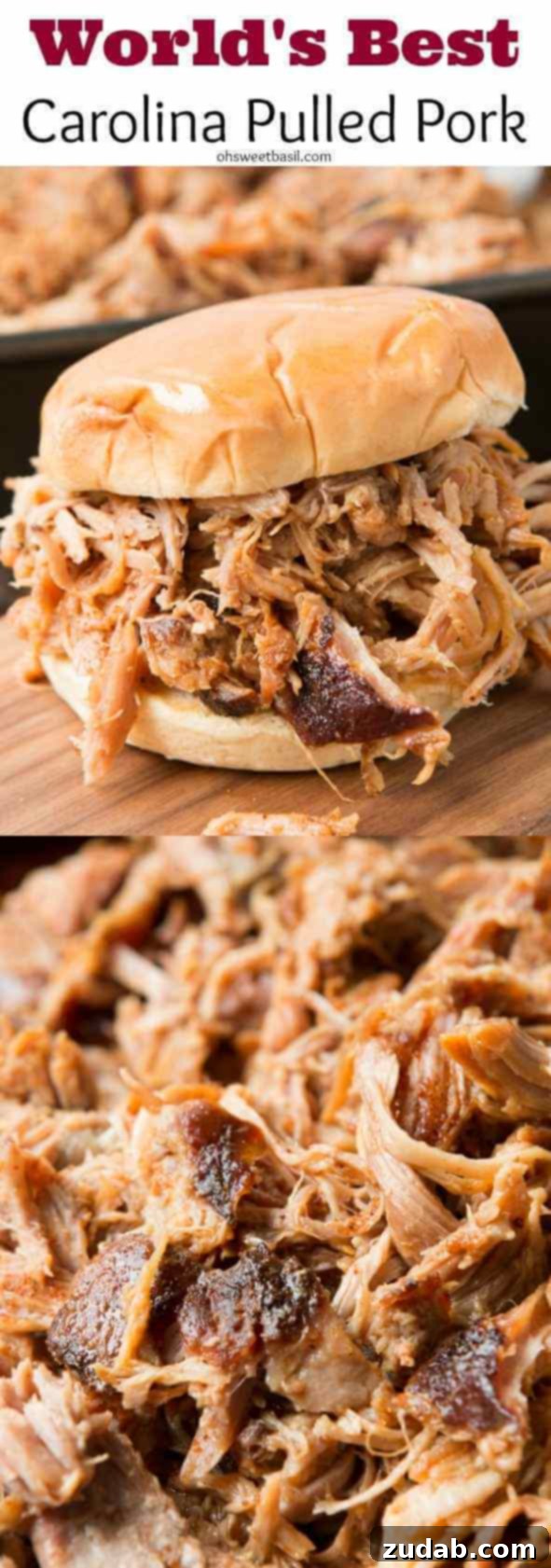 Ultimate Carolina Pulled Pork 3 Hands down, world's best pulled pork, the easy secrets to make it and it's all done in the oven! ohsweetbasil.com