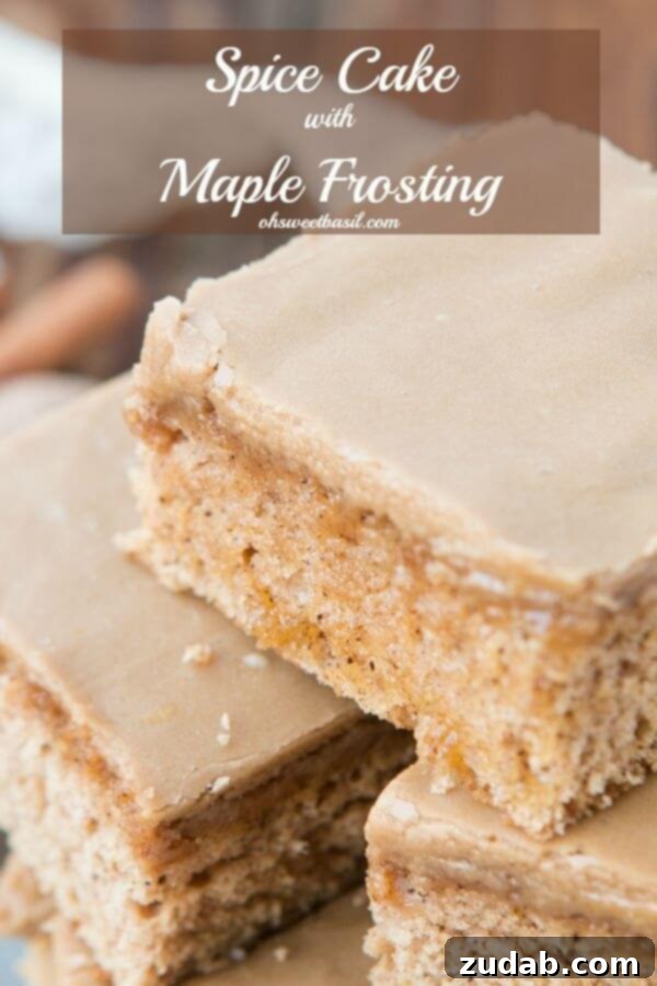 Spice Cake with Maple Frosting: An Aromatic Delight for Your Home A beautifully decorated spice cake with a rich maple frosting, evoking warm holiday aromas. ohsweetbasil.com
