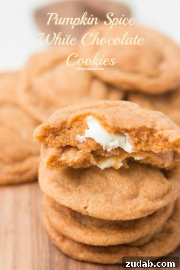 Sweater Weather Pumpkin Cookies 3 Rich and creamy Pumpkin Spice White Chocolate Cookies, a decadent twist on a classic fall flavor.