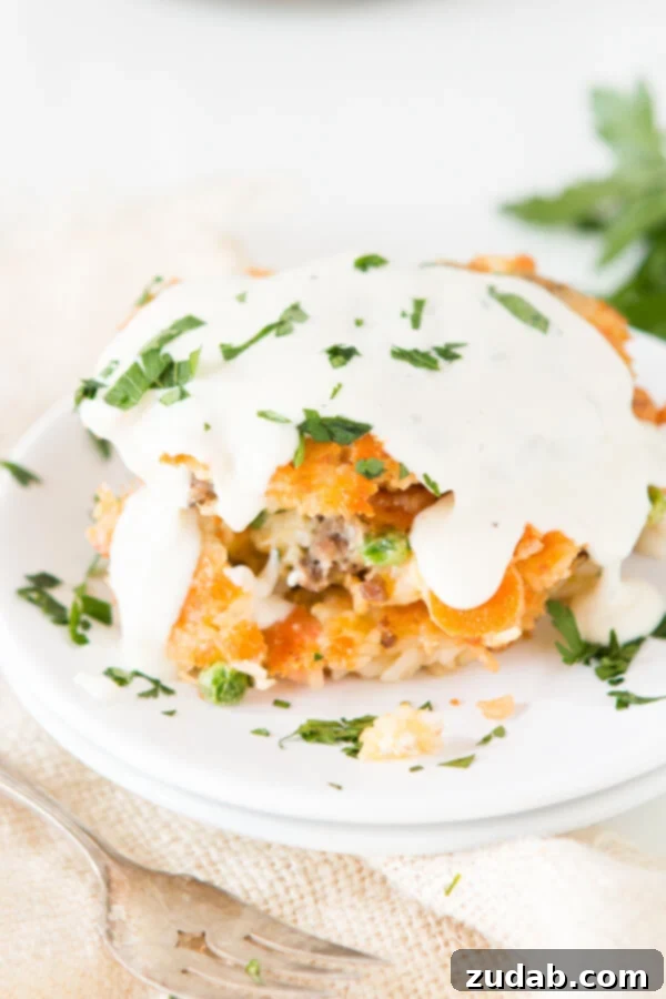 Delicious and easy cheesy ground beef and rice fried cakes served with creamy white sauce – perfect for using leftovers and family dinners. ohsweetbasil.com
