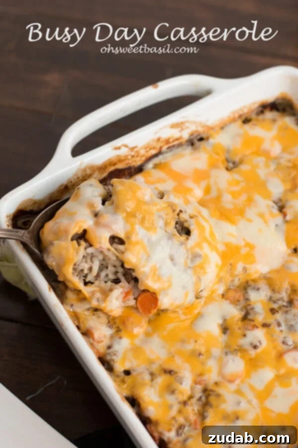 Classic and comforting: our most popular cheesy ground beef and rice casserole, a quick and easy dinner idea for the whole family. ohsweetbasil.com