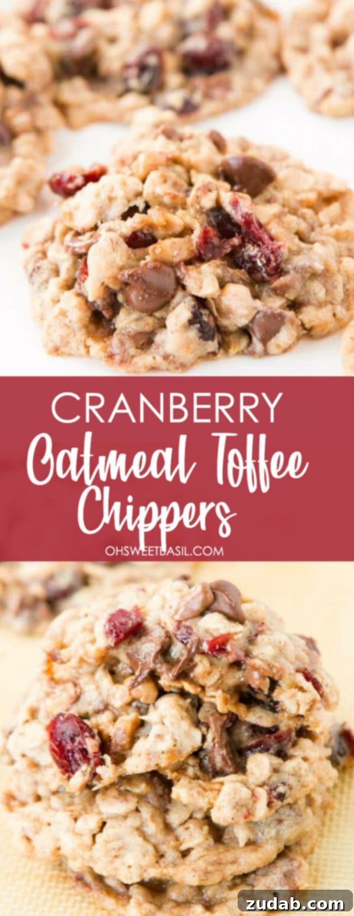 A stack of the best Cranberry Toffee Oatmeal Chippers