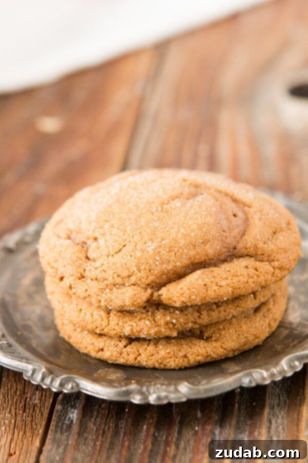 Best Soft and Chewy Molasses Cookies Close-up of soft and chewy molasses cookies, emphasizing their delightful texture and sugary crust.