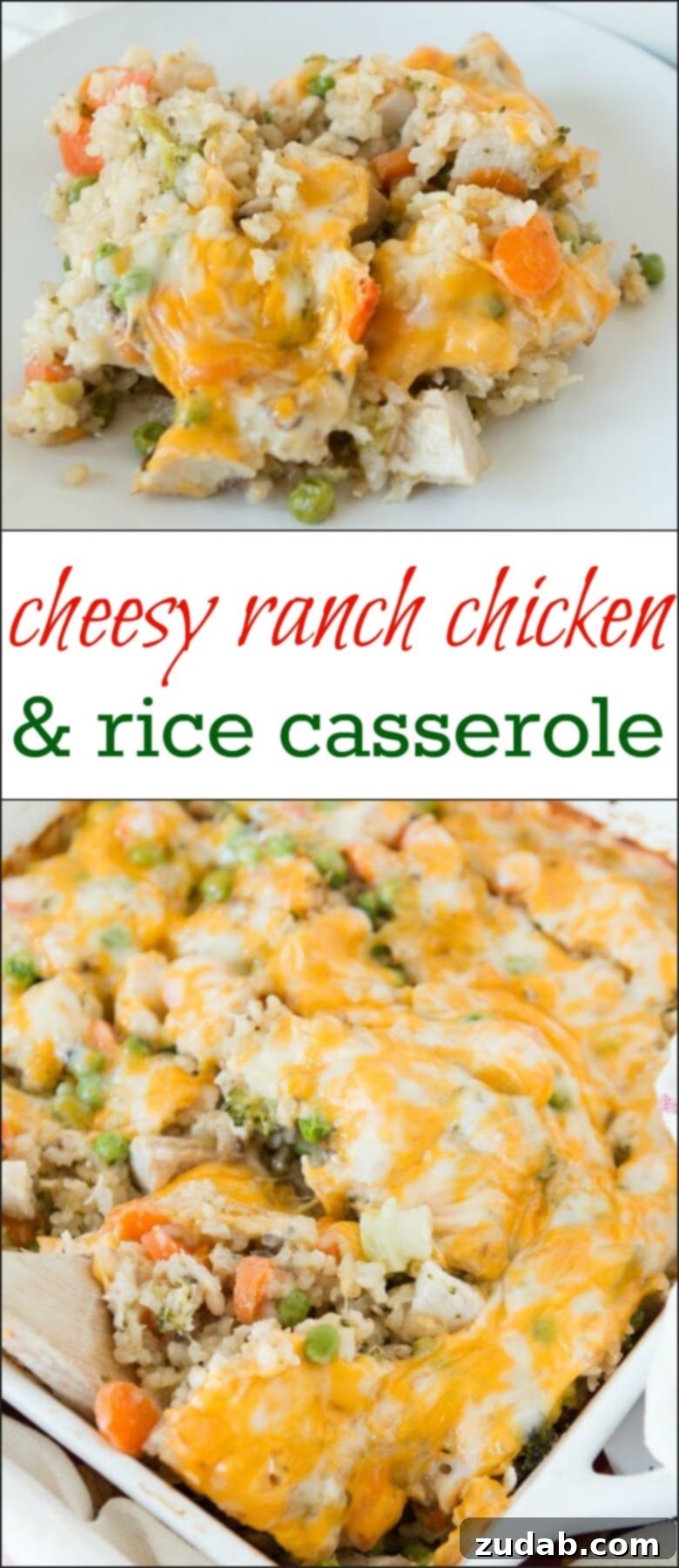 Creamy Ranch Chicken and Rice Bake 2 Full Cheesy Ranch Chicken and Rice Casserole in a large baking dish