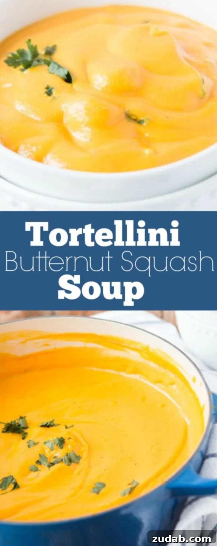 Velvety Butternut Squash Tortellini Soup 3 The perfect comfort soup for Fall! We are obsessed with this creamy tortellini butternut squash soup!