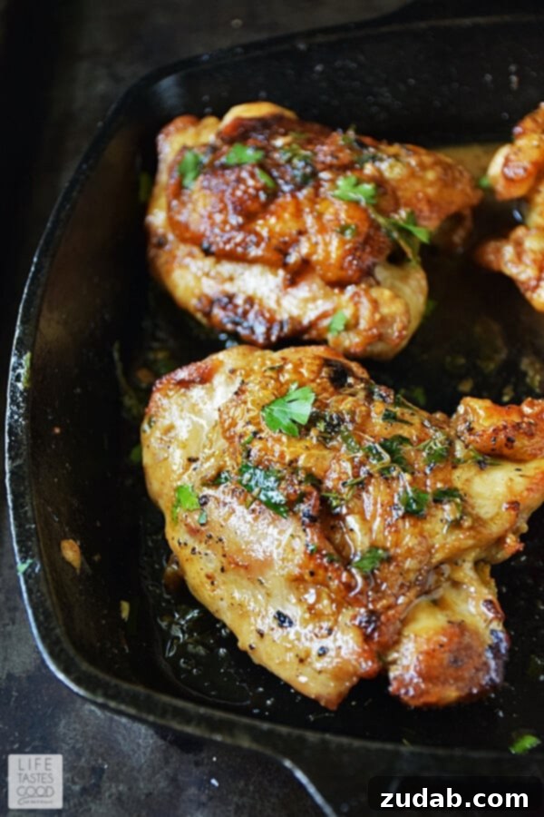 Pan-Roasted Chicken with Herb Butter Sauce Served Pan-Roasted Chicken in herb butter sauce is a deliciously easy recipe that brings everyone to the dinner table on time with its tempting aroma that floats throughout the house! budget friendly, low carb, new years resolutions