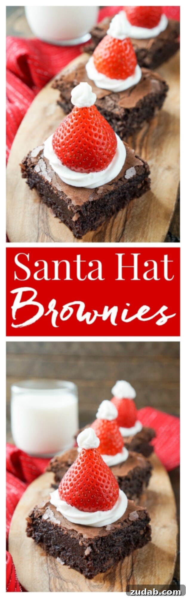 Festive Fudge Hats 2 A large stack of Santa Hat Brownies, emphasizing their rich texture and appealing holiday look.
