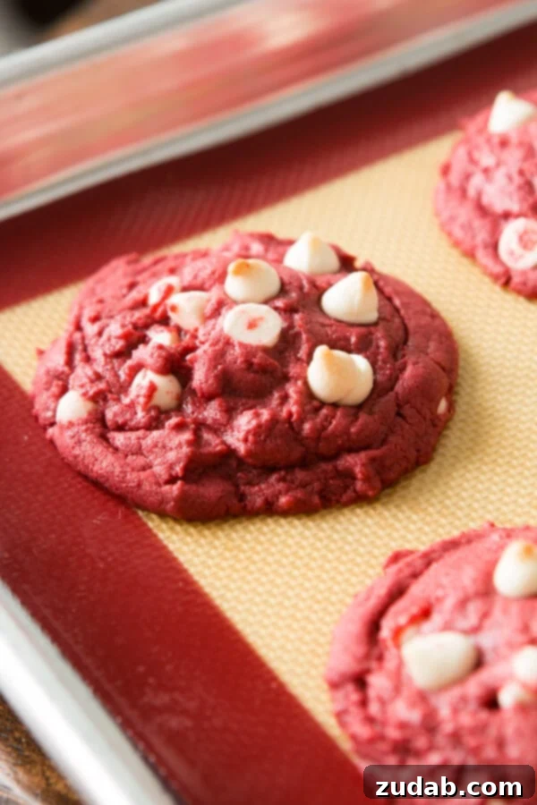Red Velvet White Chocolate Chip Cookies, Oh Sweet Basil Rich Red Velvet White Chocolate Chip Cookies, a perfect blend of tangy and sweet, ideal for any occasion.
