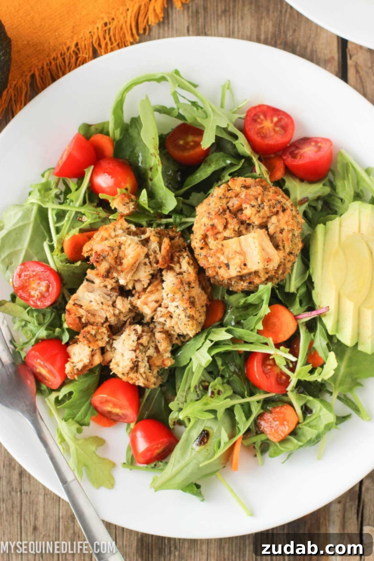 Spicy Tuna Cake Salad with Orange Balsamic Vinaigrette