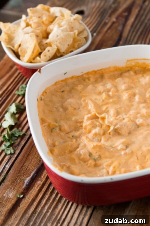 Preparing the Cheesy Chicken Tortilla Dip Base Mixing cream cheese and queso for a smooth, creamy base for the chicken tortilla dip.
