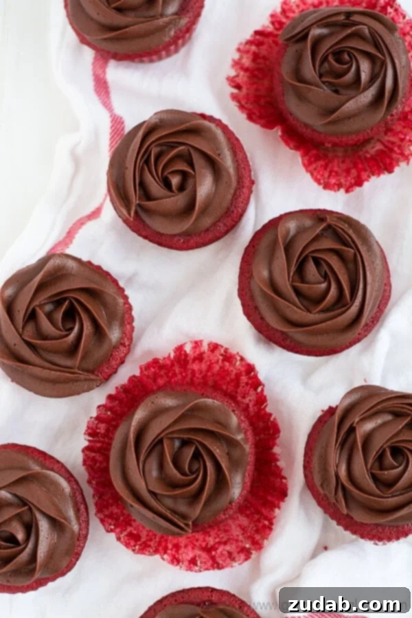 Red Velvet Cupcakes with Chocolate Frosting These Chocolate Rose Red Velvet Cupcakes look as beautiful and smell as sweet as a dozen red roses but with how good they taste they won't be around for too long!