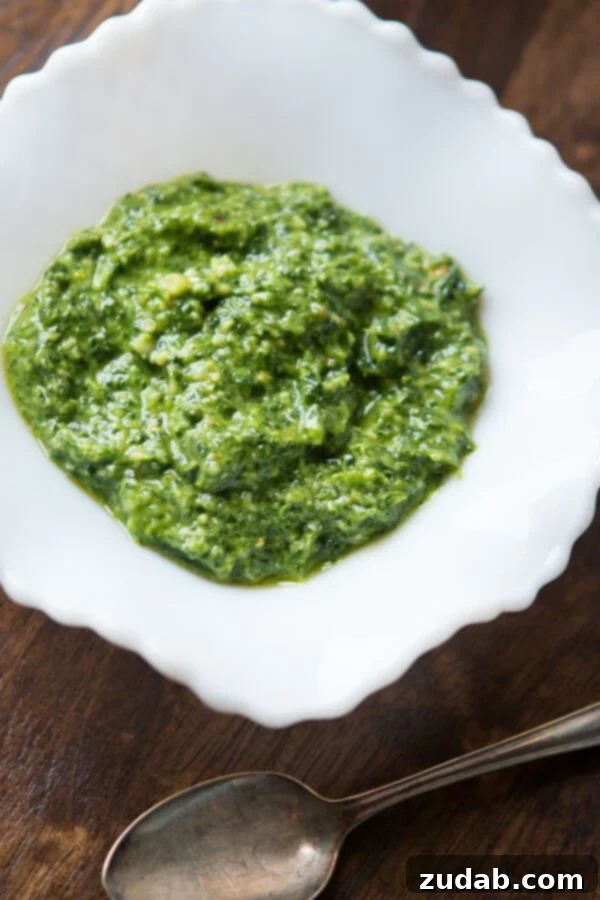 Cilantro Pesto in 5 minutes Vibrant Cilantro Pesto in a bowl, ready to be served