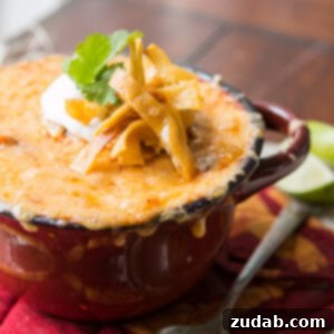 Honey Lime Chicken Enchilada Soup 3 A vibrant bowl of Honey Lime Chicken Enchiladas Soup, topped with fresh avocado, cilantro, and crispy tortilla strips.