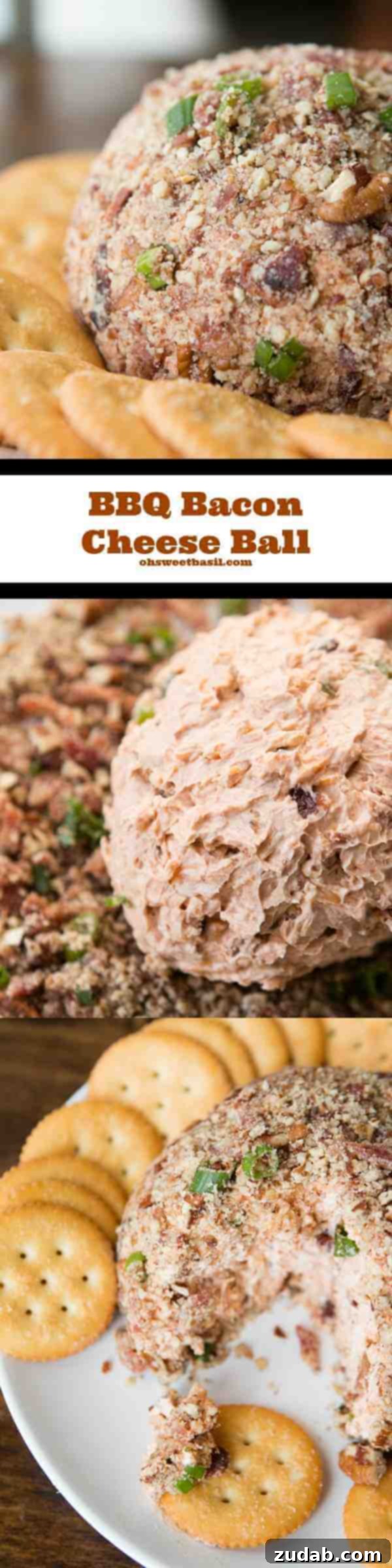Ultimate BBQ Bacon Cheese Ball 9 A beautifully presented BBQ Bacon Cheese Ball, perfect for any gathering or game day snack. A must-try recipe from ohsweetbasil.com.