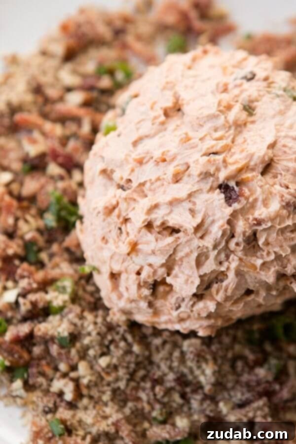 You'll be everyone's favorite when you show up at a party with this BBQ Bacon Cheese ball! It's easy to throw together, and simple flavors everyone likes. This BBQ Bacon Cheese Ball is a guaranteed party hit! Easy to assemble with irresistible flavors, it's perfect for any occasion. Photo showcases the delicious appetizer.