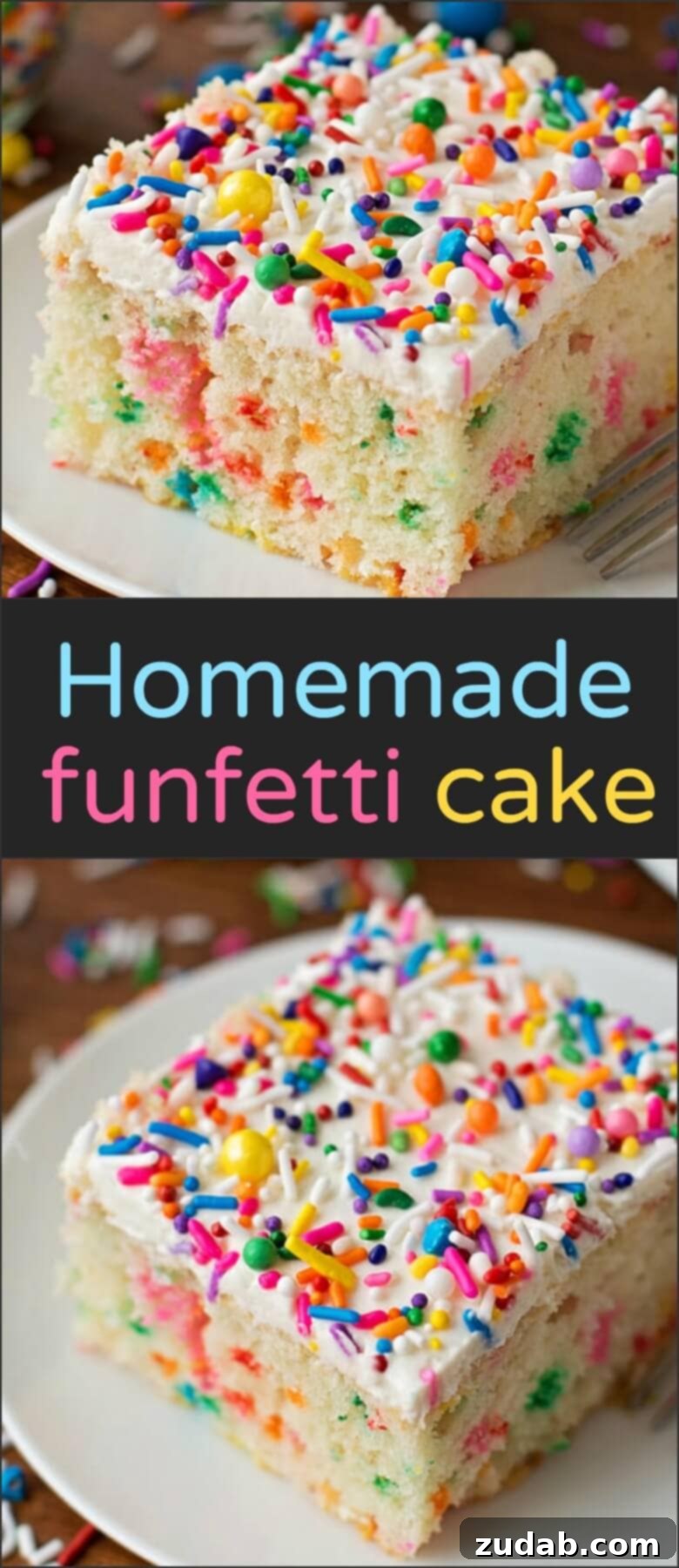 Homemade Funfetti Cake | ohsweetbasil.com | sprinkles, party, birthday Homemade Funfetti Cake ohsweetbasil.com sprinkles, party, birthday