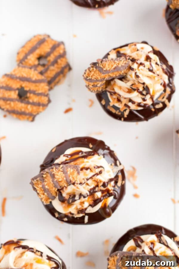 Island Caramel Coconut Cupcakes 4 Girl scout cookie meets cupcake in these rich chocolaty, caramel, and toasted coconut Samoa Cupcakes!