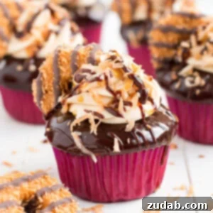 Island Caramel Coconut Cupcakes 6 Girl scout cookie meets cupcake in these rich chocolaty, caramel, and toasted coconut Samoa Cupcakes!