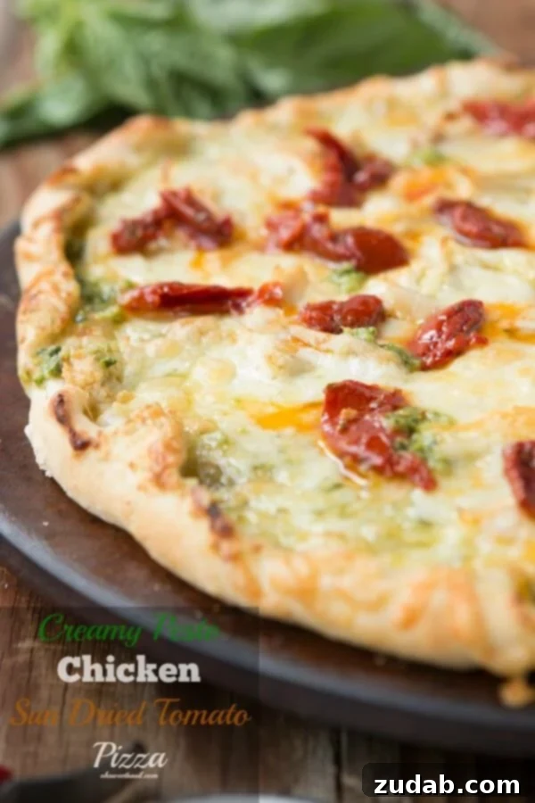 Creamy Avocado Pesto Chicken Pasta 7 Creamy Pesto Chicken and Sun Dried Tomatoes has this really chewy and delicious thin crust and is definitely one of my favorites! ohsweetbasil.com