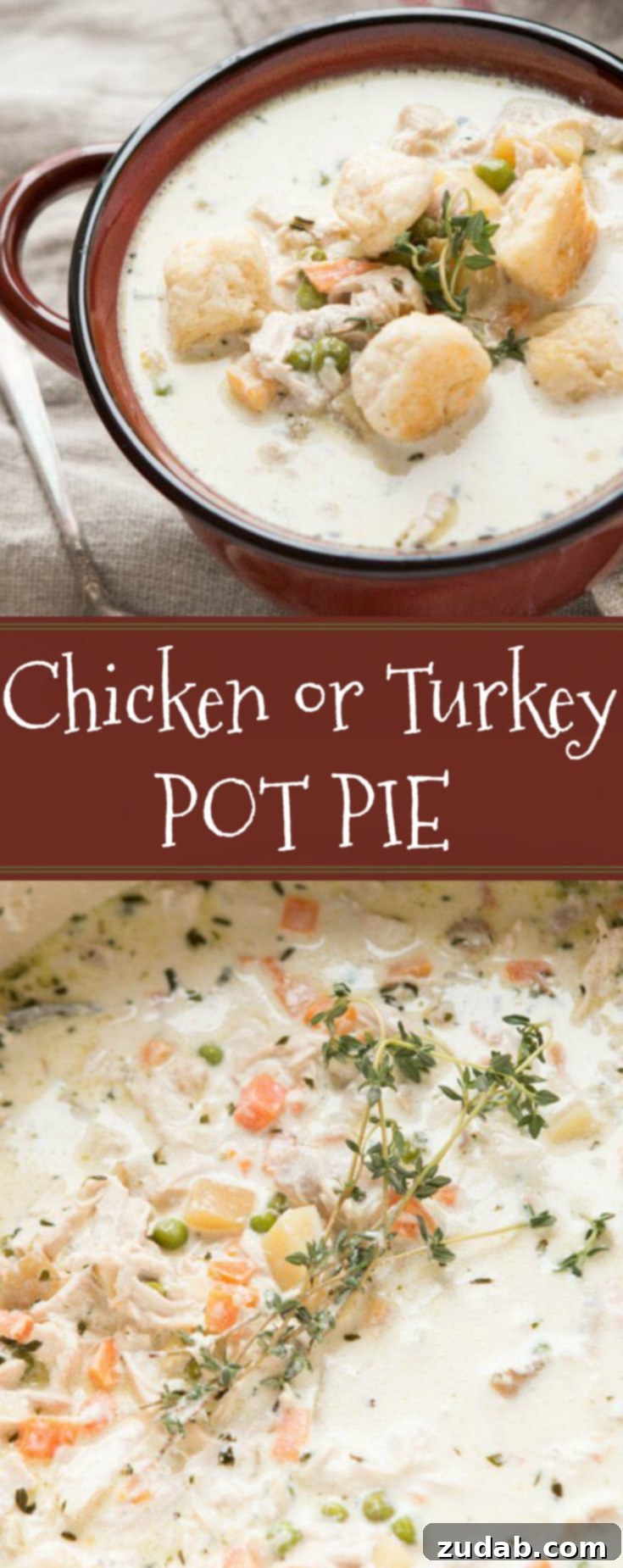 Velvety Chicken Pot Pie Soup 13 A beautifully presented bowl of creamy pot pie soup, ready for a comforting meal.